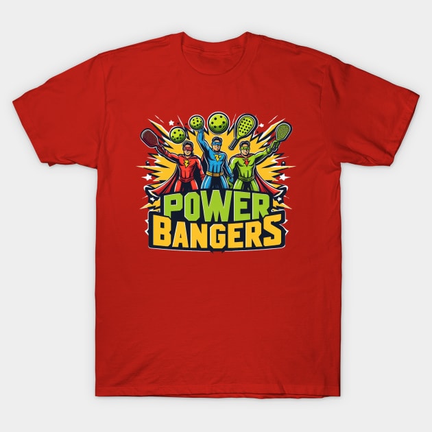 Pickleball POWER BANGERS  Superheroes #1 T-Shirt by Battlefoxx Living Earth